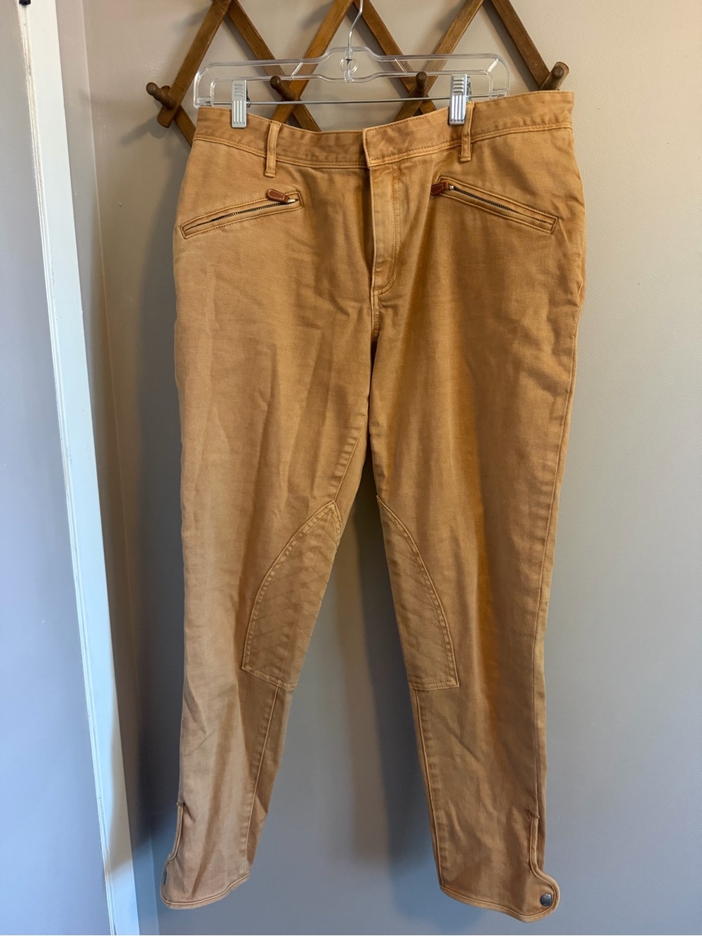 Ralph Lauren Sport Tan Equestrian Jodhpur Riding Pants Zip Hem Tan 32